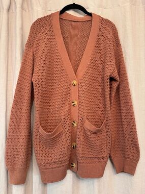 Pink/Mauve Pointelle Knit Cotton Cardigan - Fits Small